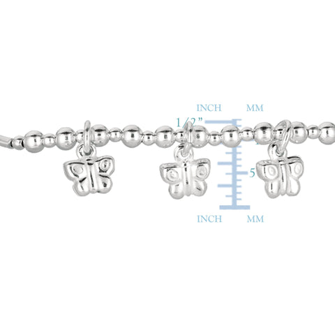 Baby Bangle Bracelet With Dangling Butterfly Charms In Sterling Silver - 5.5 Inch