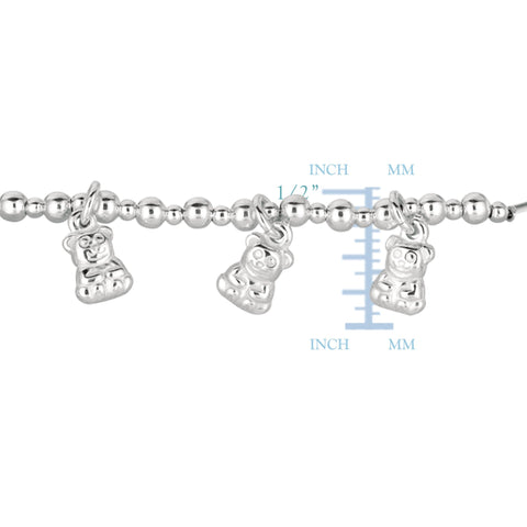 Baby Bangle With Dangling Teddy Bear Charms In Sterling Silver - 5.5 Inch