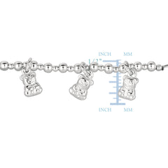 Baby Bangle With Dangling Teddy Bear Charms In Sterling Silver - 5.5 Inch