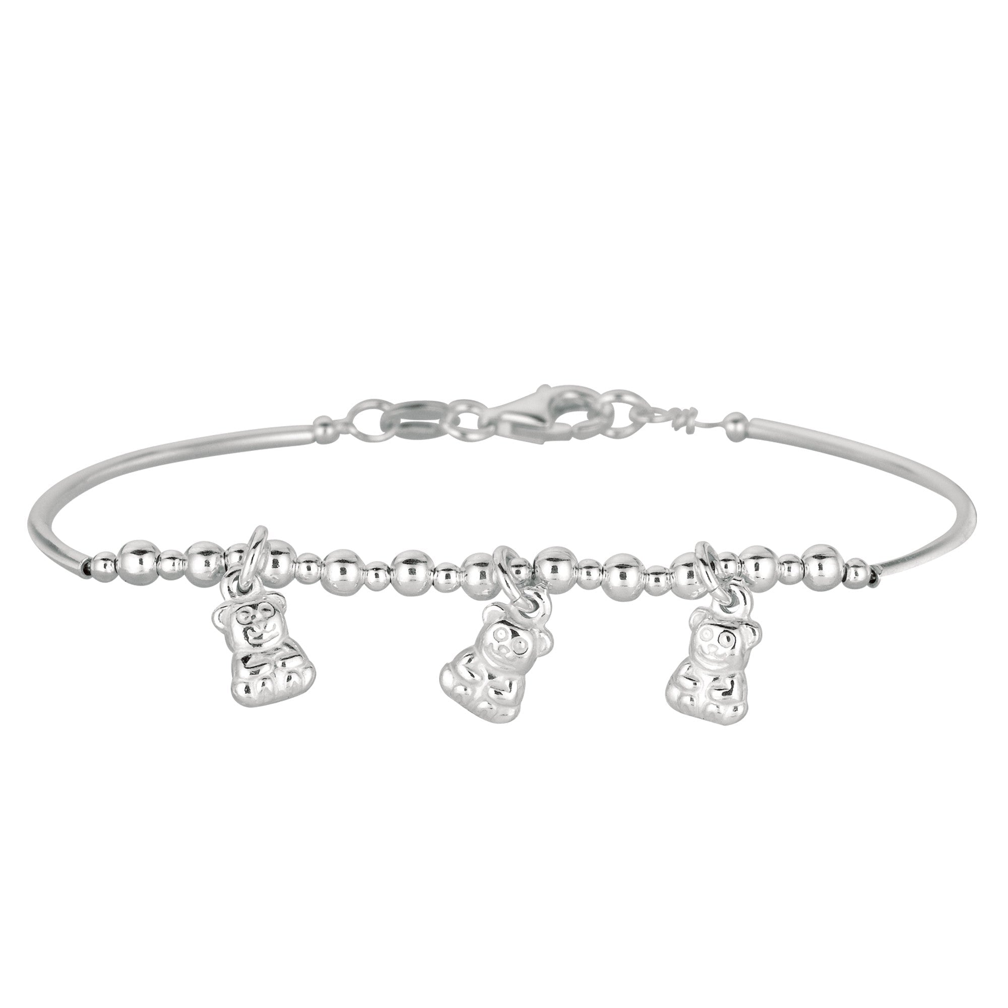 Baby Bangle With Dangling Teddy Bear Charms In Sterling Silver - 5.5 Inch