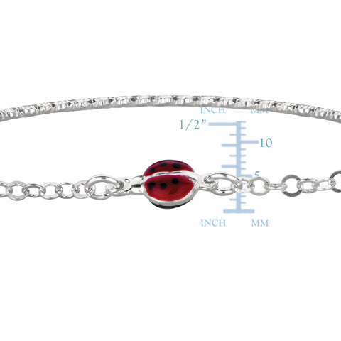 Baby Bangle With Ladybug Enameled Charms In Sterling Silver - 5.5 Inch