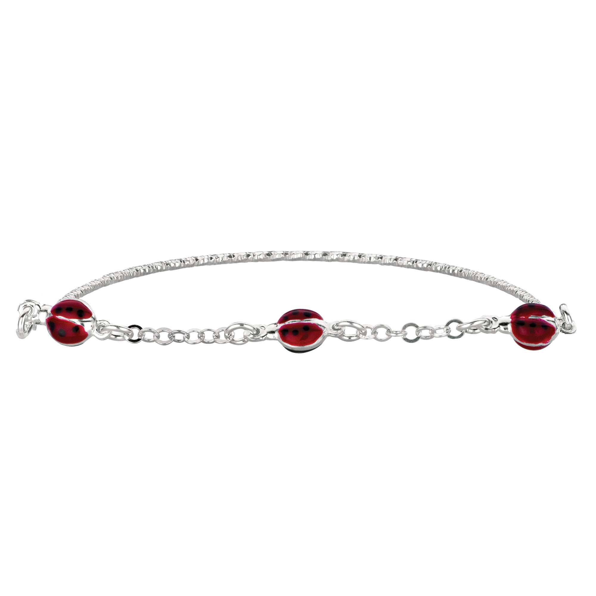 Baby Bangle With Ladybug Enameled Charms In Sterling Silver - 5.5 Inch