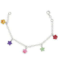 Baby Bracelet With Colorful Dangling Star Charms In Sterling Silver - 6 Inches