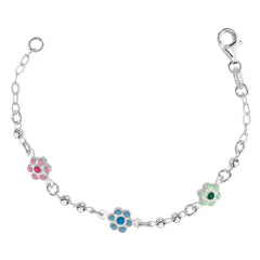Baby Bracelet With Enameled Flower Charms In Sterling Silver - 6 Inches