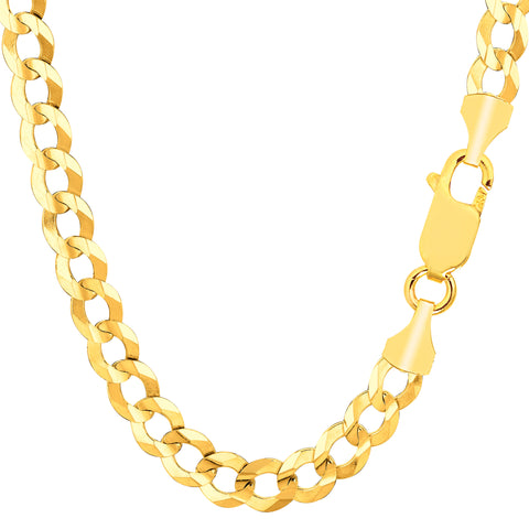 14k Yellow Solid Gold Comfort Curb Chain Bracelet, 7.0mm, 8.5"