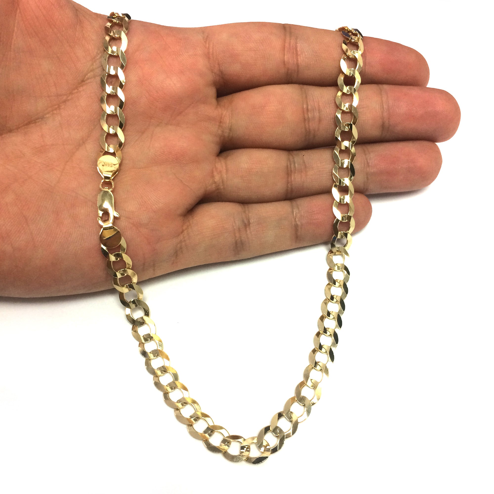 14k gult gull Comfort Curb Chain Halskjede, 7,0 mm fine designersmykker for menn og kvinner