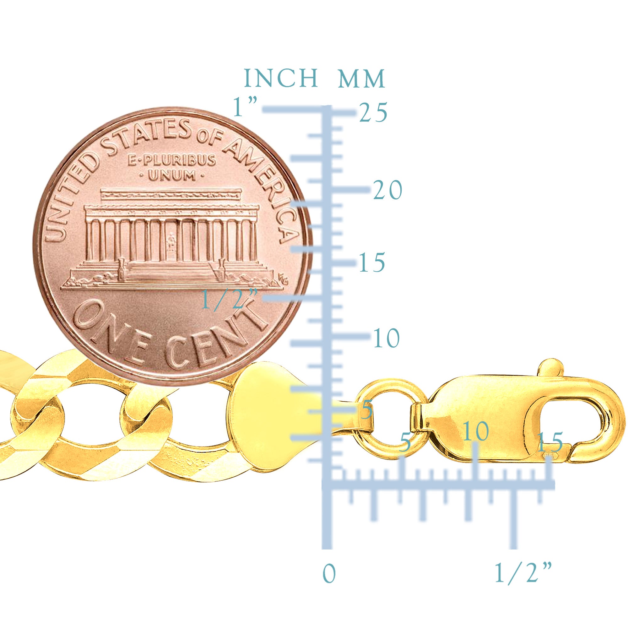 14 k gult massivt guld Comfort Curb Chain, 10 mm, 8,5" fina designersmycken för män och kvinnor