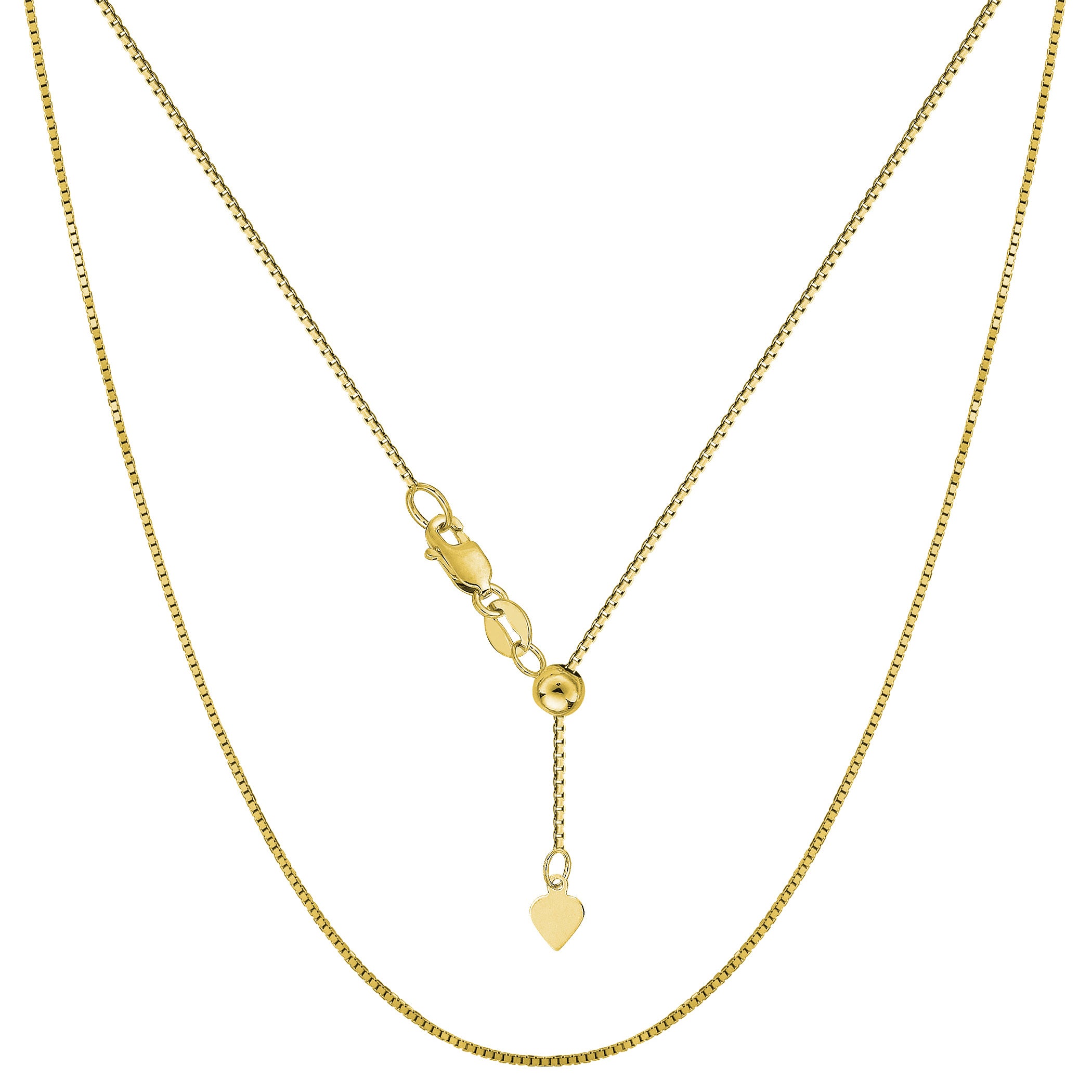 Collier chaîne boîte réglable en or jaune 14 carats, 0,7 mm, 22 po, bijoux de créateurs fins pour hommes et femmes
