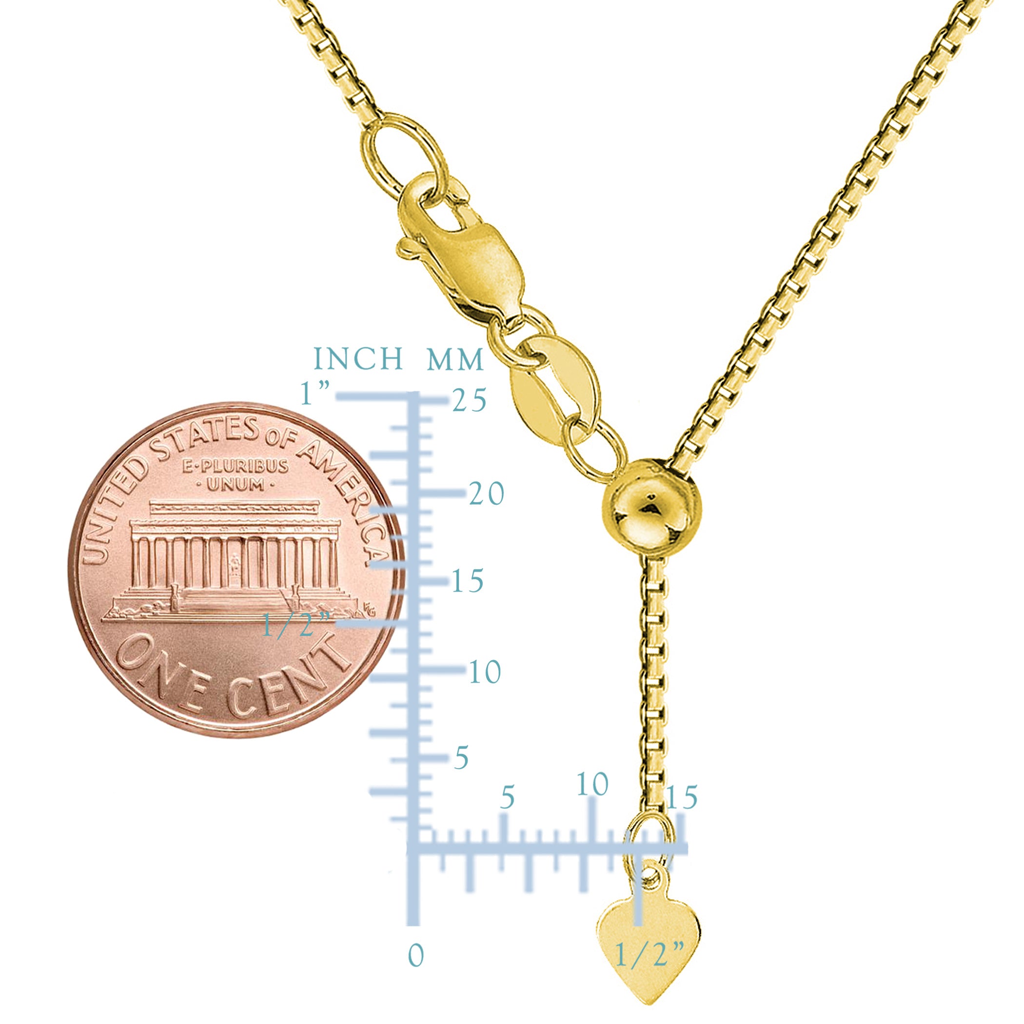 Collar de cadena de caja ajustable de oro amarillo de 14 k, 0,85 mm, joyería fina de diseño de 22 "para hombres y mujeres