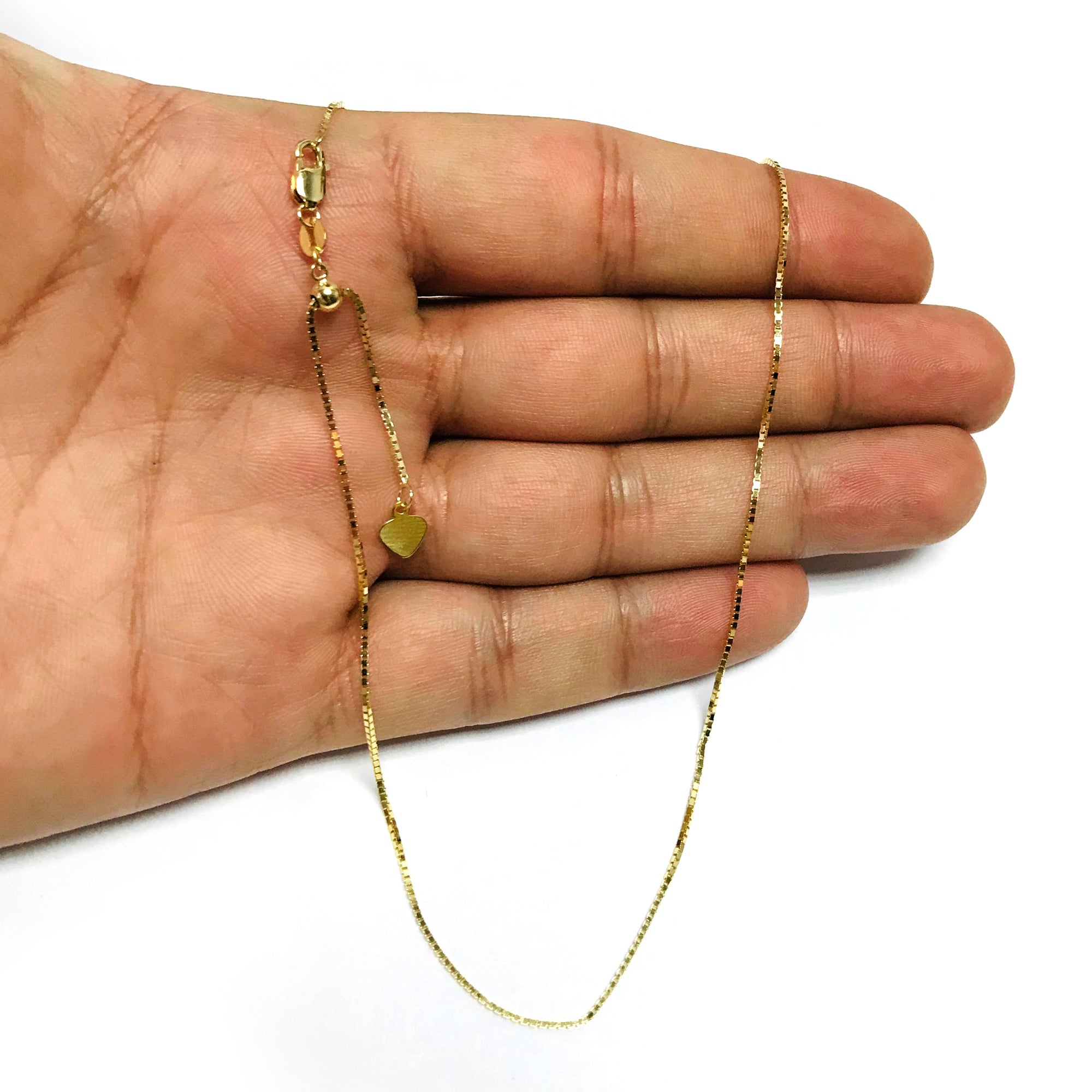 14k Yellow Gold Adjustable Box Chain Necklace, 0.85mm, 22"