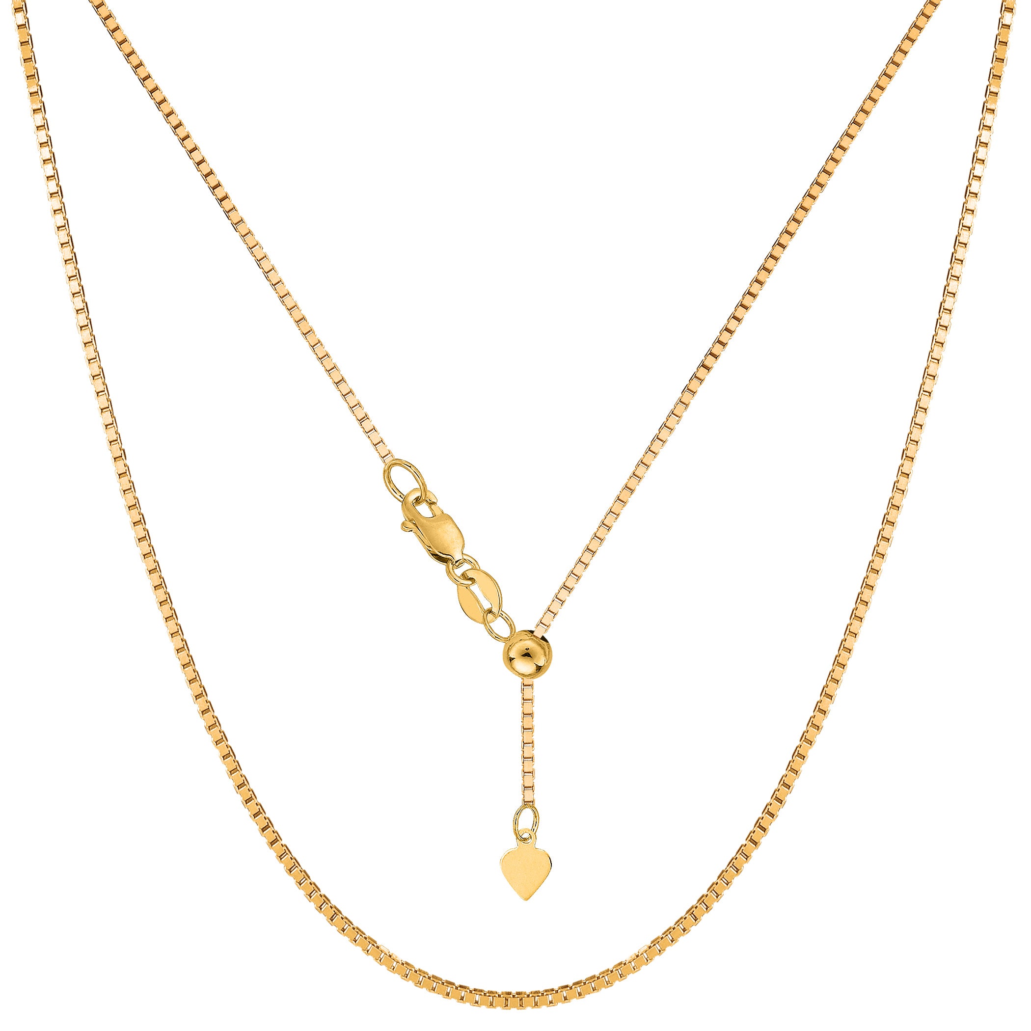 Collar de cadena de caja ajustable de oro amarillo de 14 k, 1,15 mm, 22" joyería fina de diseño para hombres y mujeres