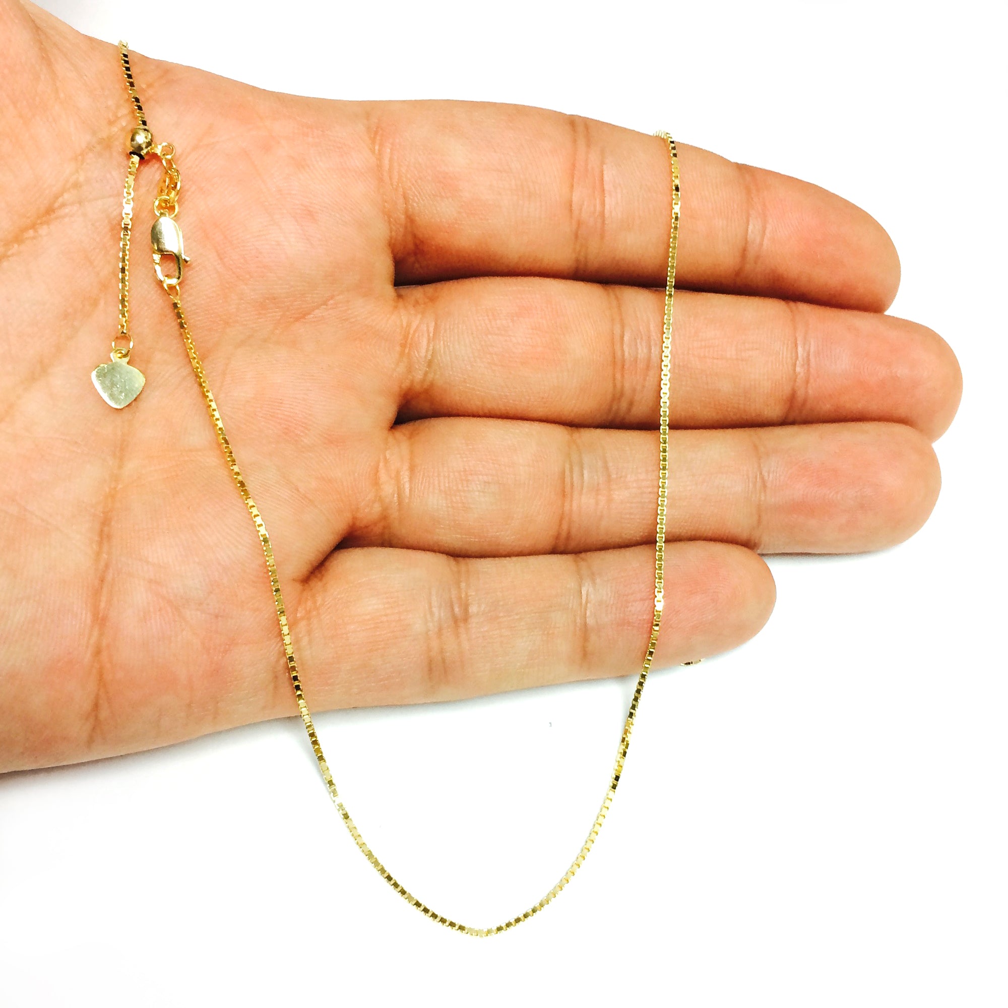 14k Yellow Gold Adjustable Box Chain Necklace, 1.15mm, 22" fine designer jewelry for men and women