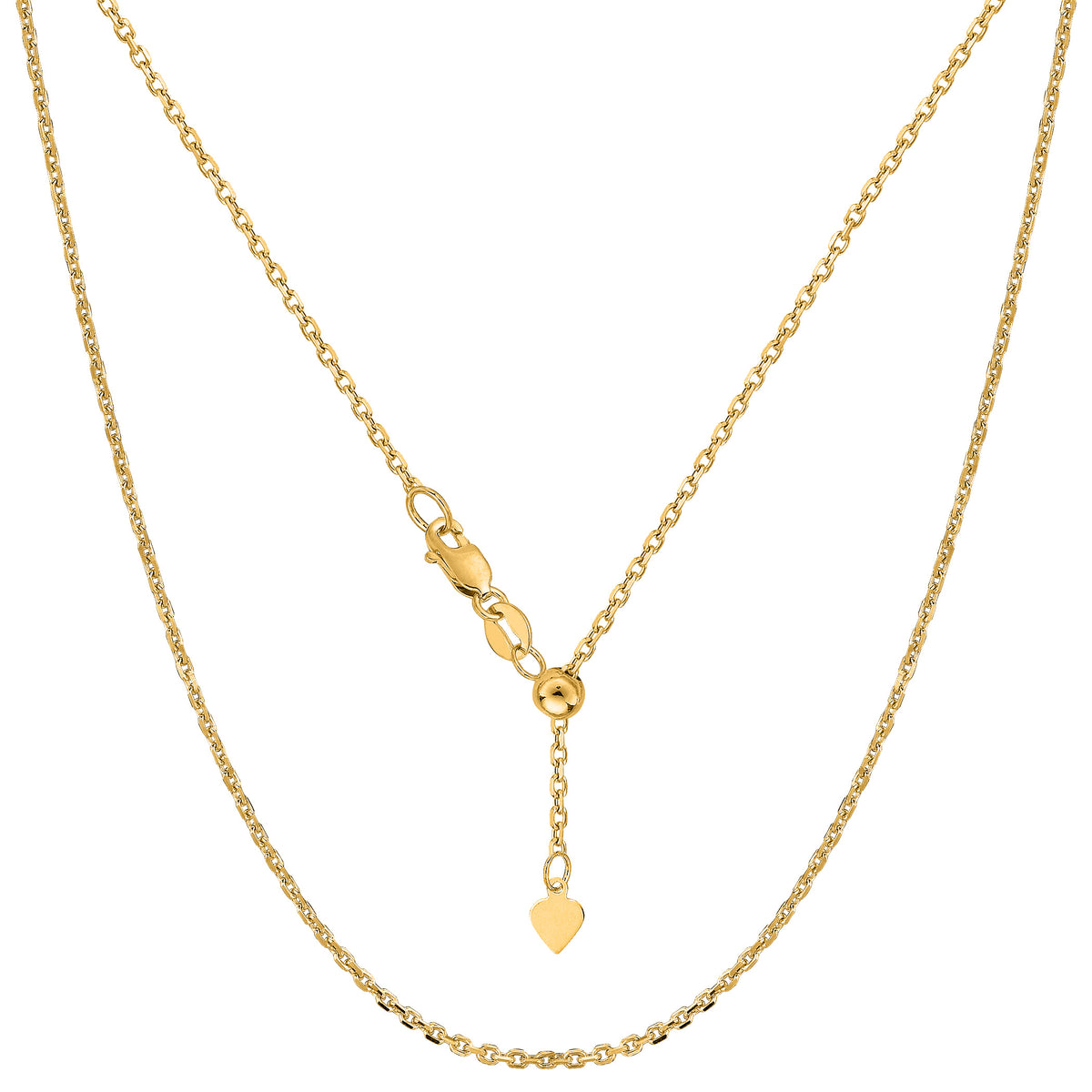 Collar de cadena tipo cable ajustable de oro amarillo de 14 k, 0,9 mm, 22 pulgadas, joyería fina de diseño para hombres y mujeres