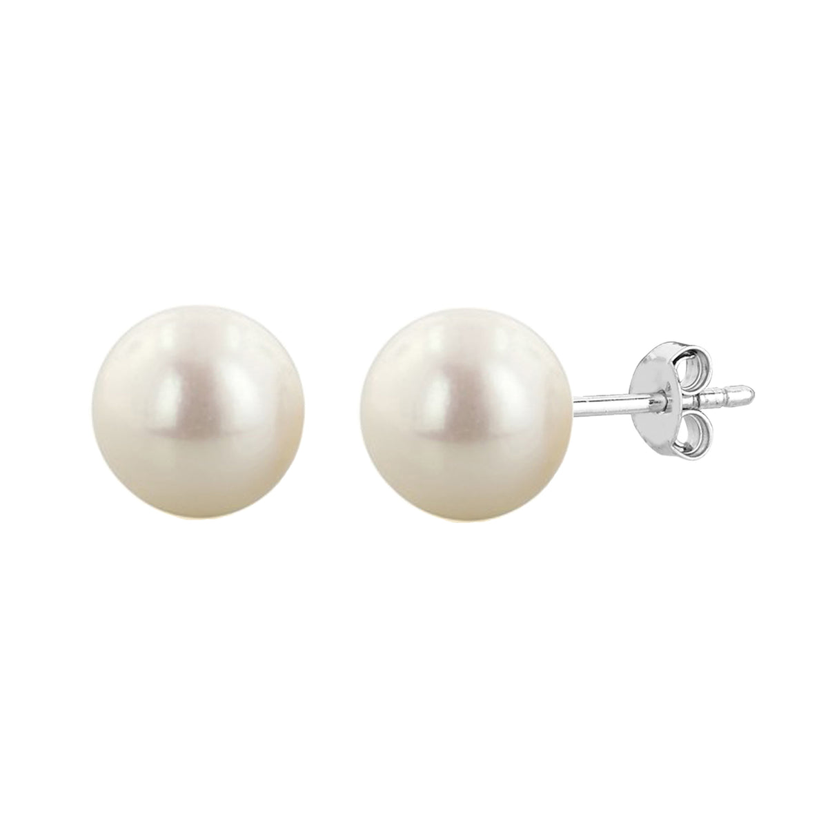 Pendiente de tuerca con perla blanca de agua dulce de 4 mm con acabado en rodio y plata de ley, joyería fina de diseño para hombres y mujeres