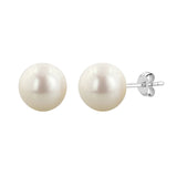 Sterling Silver Rhodium Finish 4mm White Fresh Water Pearl Stud Earring