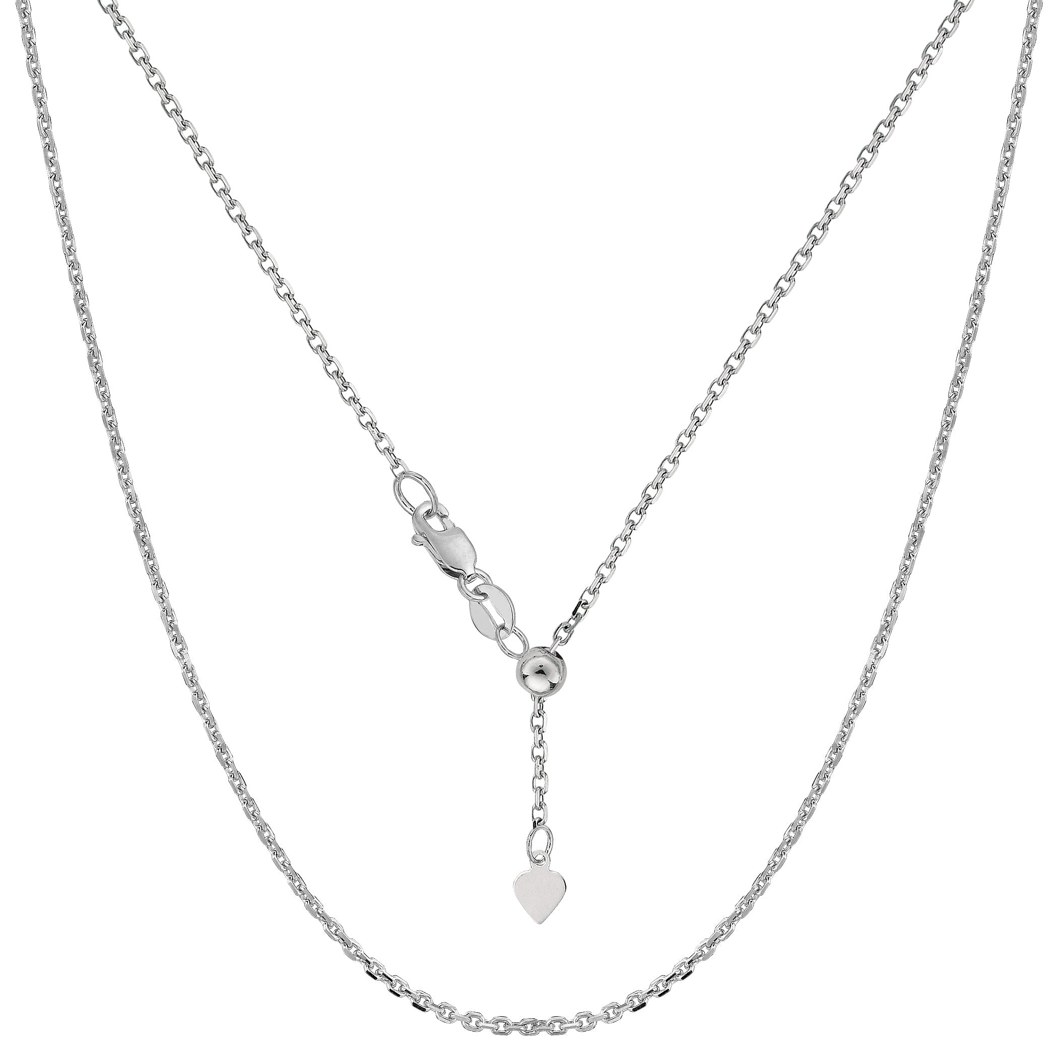 Collier de chaîne de câble réglable coulissant de 22 pouces en argent sterling plaqué rhodium, bijoux de créateur fins de 1,5 mm pour hommes et femmes