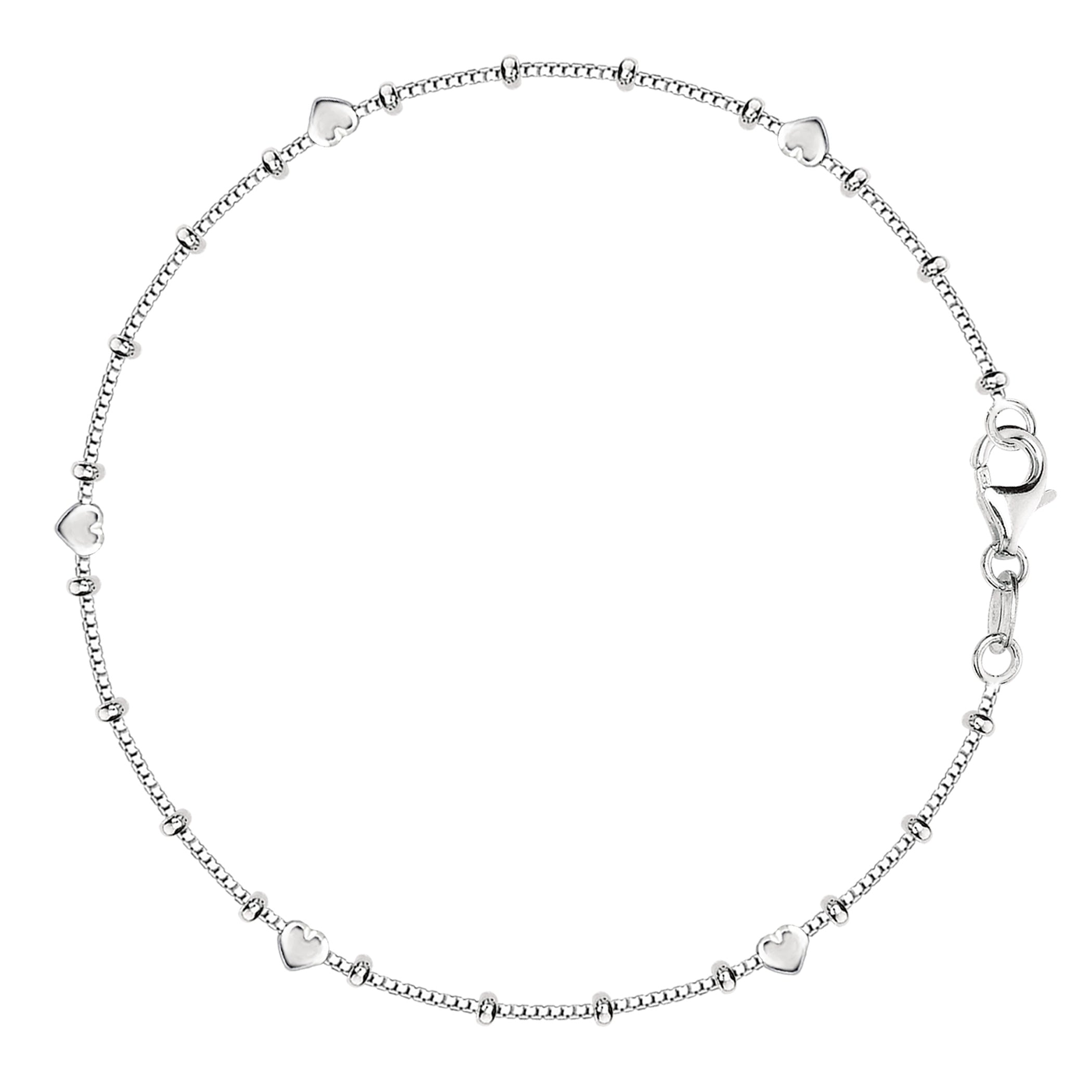 Box Chain With Heart Beads Anklet In Sterling Silver fine designer jewelry for men and women