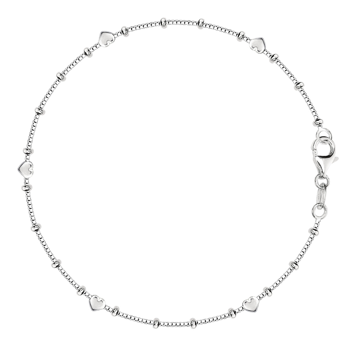 Box Chain With Heart Beads Anklet In Sterling Silver fine designer jewelry for men and women