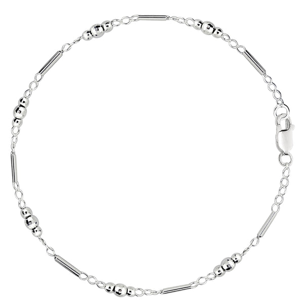 Fancy Link With Faceted Beads Chain Anklet In Sterling Silver