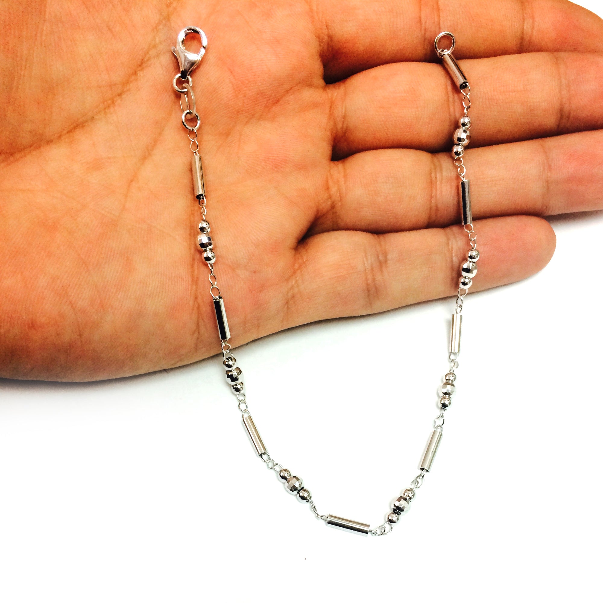 Fancy Link With Faceted Beads Chain Anklet In Sterling Silver fine designer jewelry for men and women