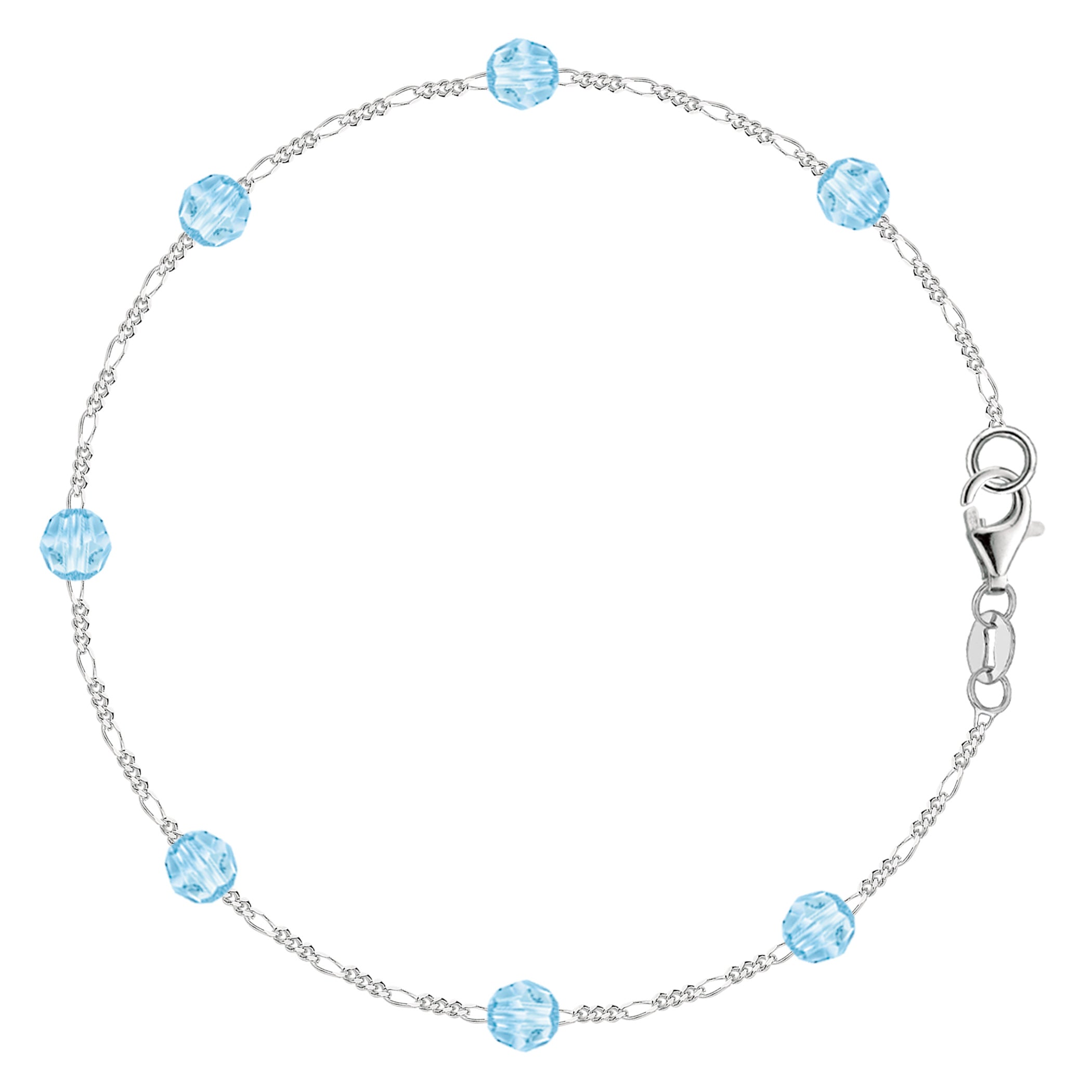 Blue Synthetic Resin Bead Chain Anklet In Sterling Silver