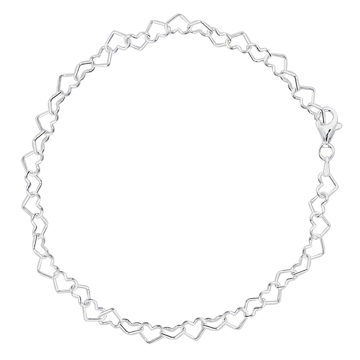 Bracelet de cheville chaîne à maillons cœurs en argent sterling, bijoux de créateurs fins pour hommes et femmes