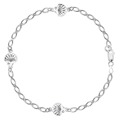 Sea Shell Fancy Chain Anklet In Sterling Silver