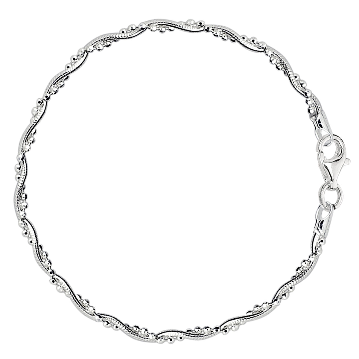 Braided Bead And Snake Style Chain Anklet In Sterling Silver