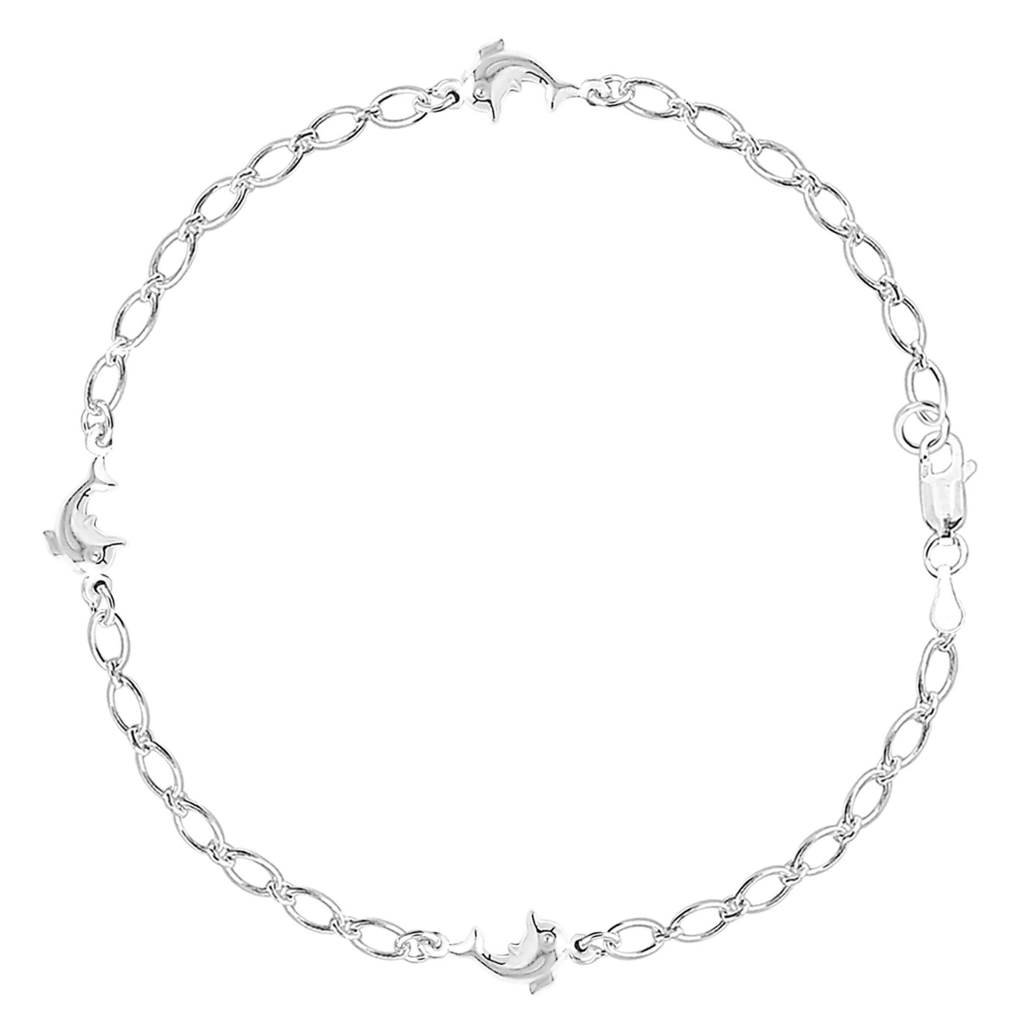 Sterling Silver Dolphin Fancy Chain Anklet