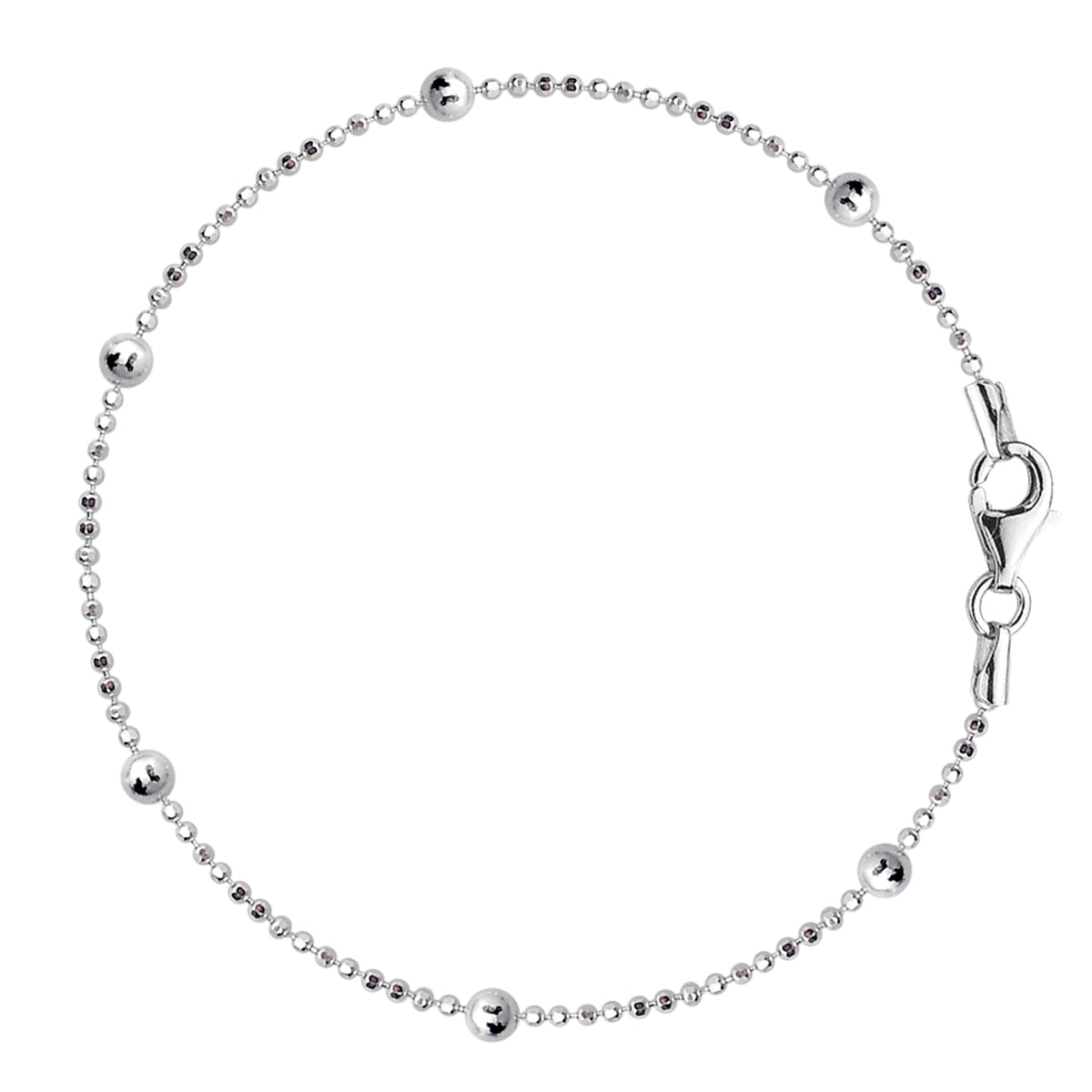 Bead Link Chain Anklet In Sterling Silver