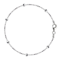 Bracelet de cheville en chaîne à maillons de perles en argent sterling, bijoux de créateurs fins pour hommes et femmes