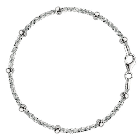 Sparkle Saturn Style Chain Anklet In Sterling Silver