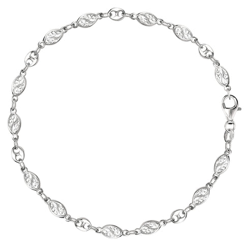 Mixed Filigree And Mariner Link Chain Anklet In Sterling Silver