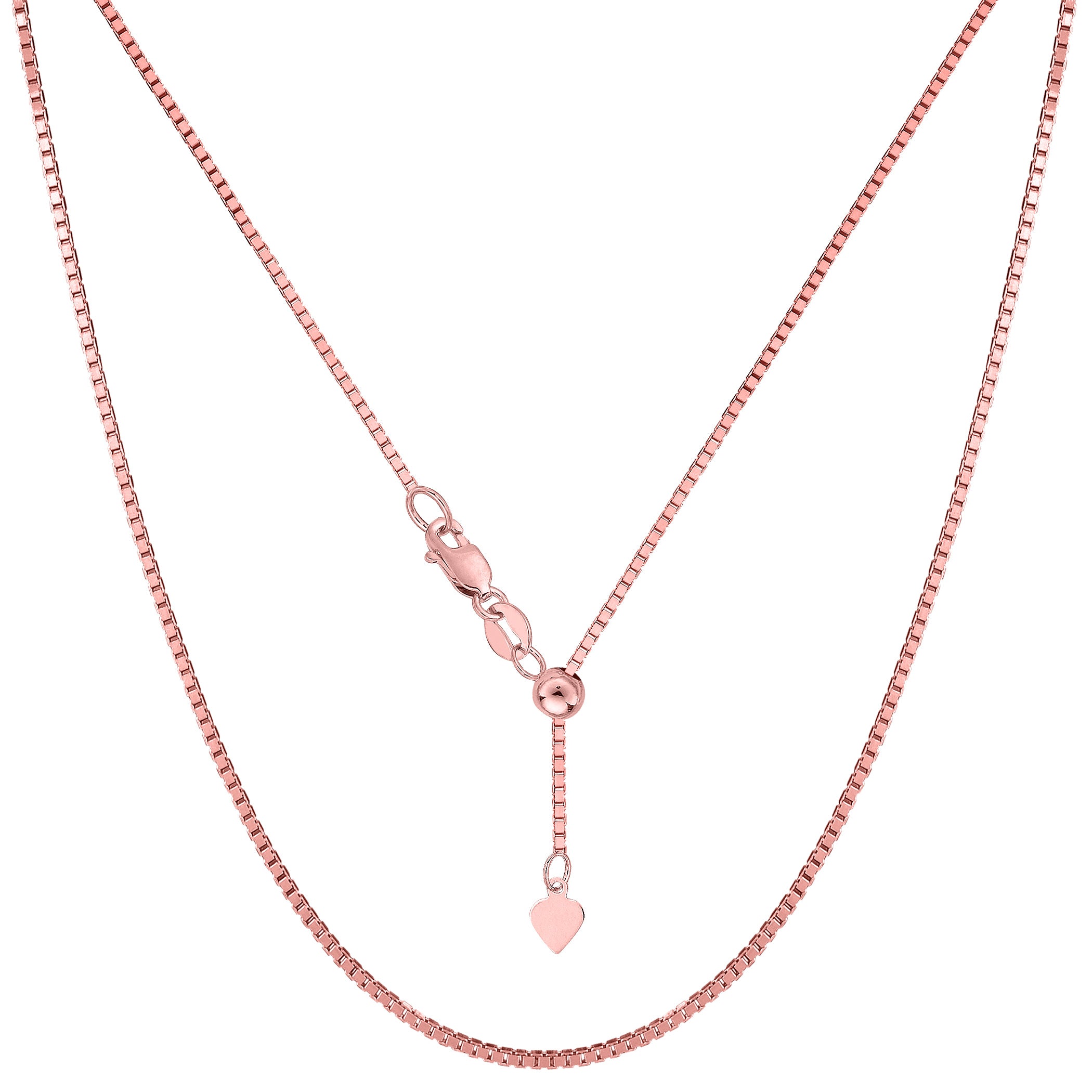 Sterling Silver Rose Tone Plated Sliding Adjustable Box Chain Necklace, 1.4mm, 22"