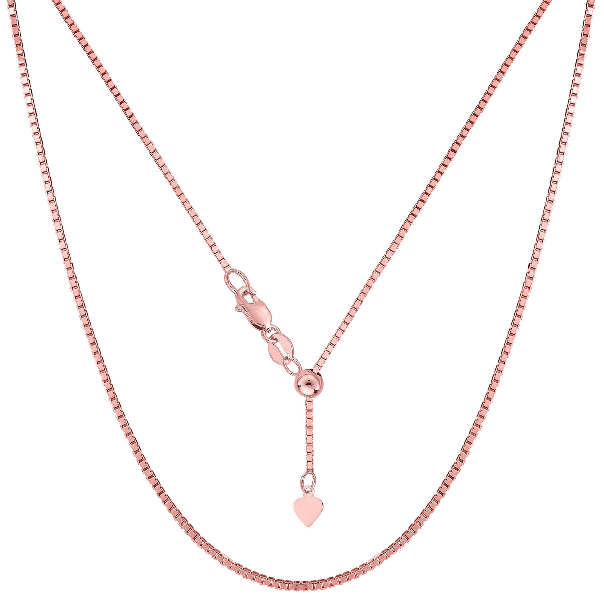 Collier de chaîne de boîte réglable coulissante plaquée ton rose en argent sterling, 1,4 mm, 22 ", bijoux de créateurs fins pour hommes et femmes