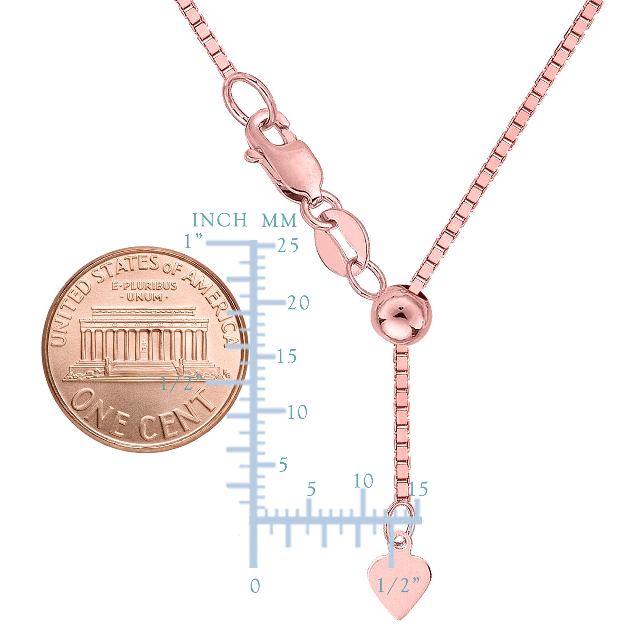 Collana a catena scorrevole regolabile con catena in argento sterling placcato in tonalità rosa, 1,4 mm, 22" gioielli di alta moda per uomo e donna