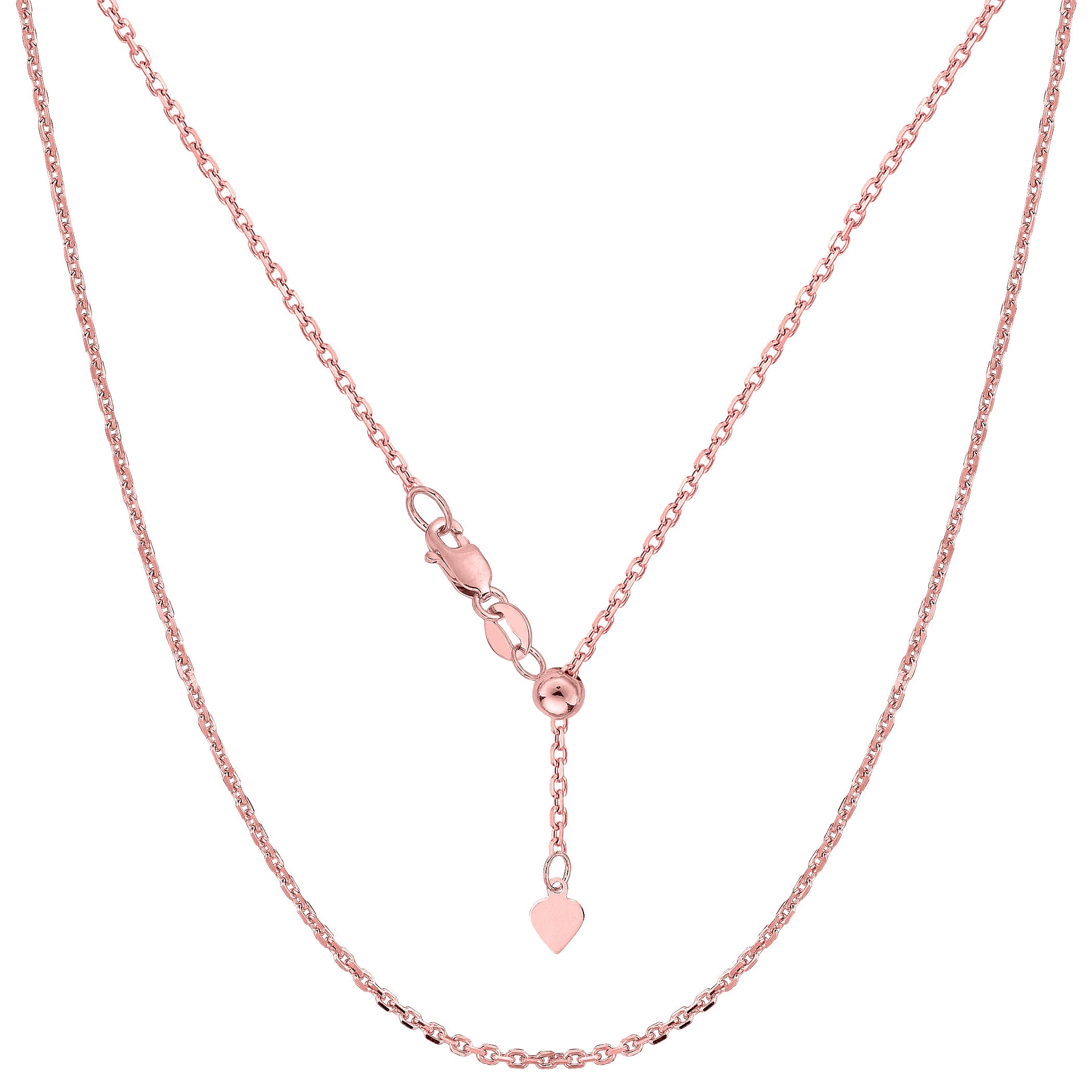 Collier de chaîne de câble réglable coulissant de 22 pouces en argent sterling plaqué rose, bijoux de créateurs fins de 1,5 mm pour hommes et femmes