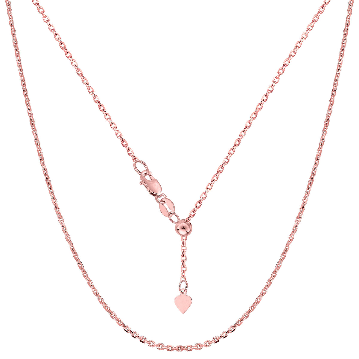 Sterling Silver Rose Tone Plated 22" Sliding Adjustable Cable Chain Necklace, 1.5mm