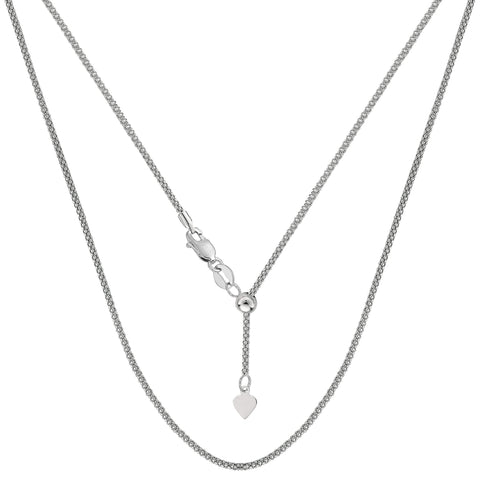 Sterling Silver Rhodium Plated 22" Sliding Adjustable Popcorn Chain Necklace, 1.5mm