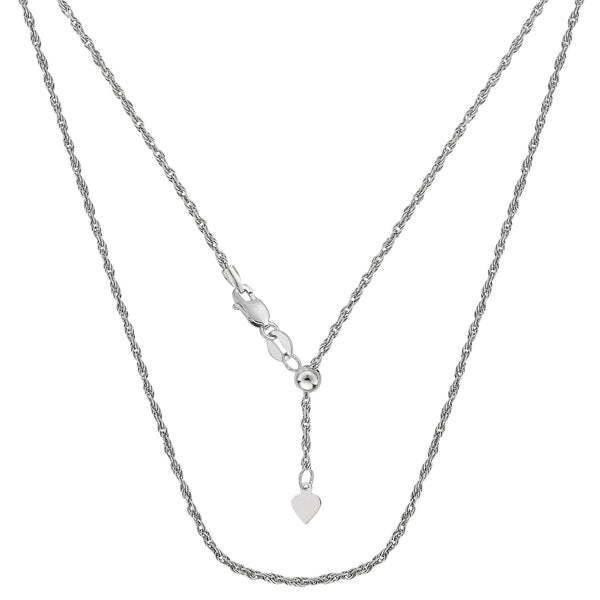 Sterling Silver Rhodium Plated Sliding Adjustable Rope Chain Necklace, 22"