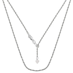 Sterling Silver Rhodium Plated Sliding Adjustable Rope Chain Necklace, 22"