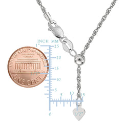 Collier en argent sterling plaqué rhodium avec chaîne à corde réglable coulissante, bijoux de créateur de 22 pouces pour hommes et femmes