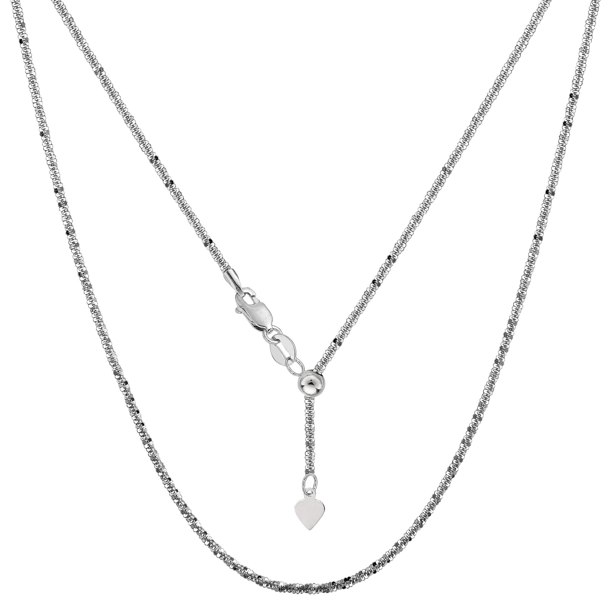 Sterling Silver Rhodium Plated 22" Sliding Adjustable Sparkle Chain Necklace, 1.5mm
