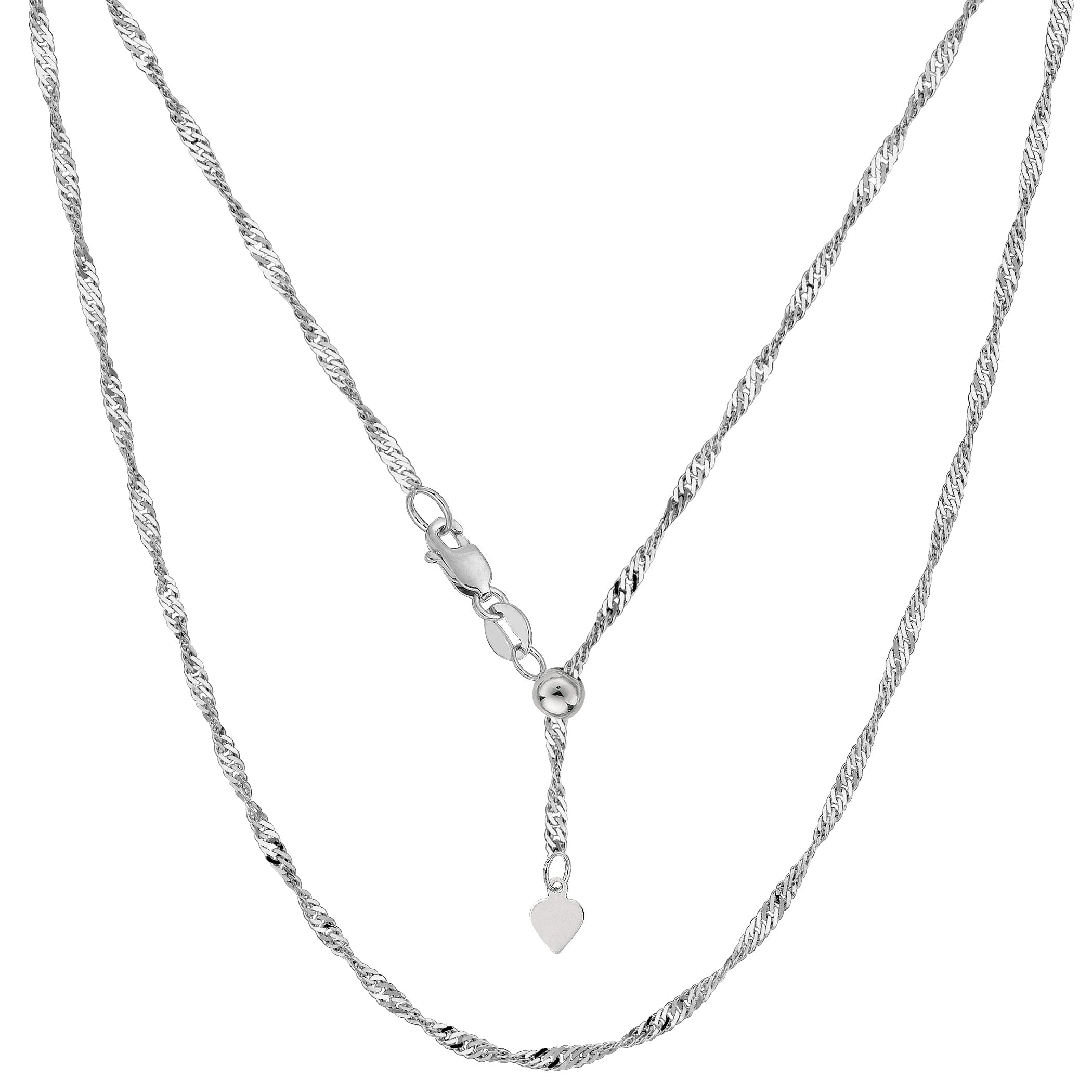 Sterling sølv rhodineret 22" glidende justerbar Singapore kæde halskæde, 1,5 mm fine designer smykker til mænd og kvinder