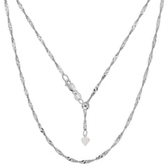 Sterling Silver Rhodium Plated 22" Sliding Adjustable Singapore Chain Necklace, 1.5mm fine designer jewelry for men and women