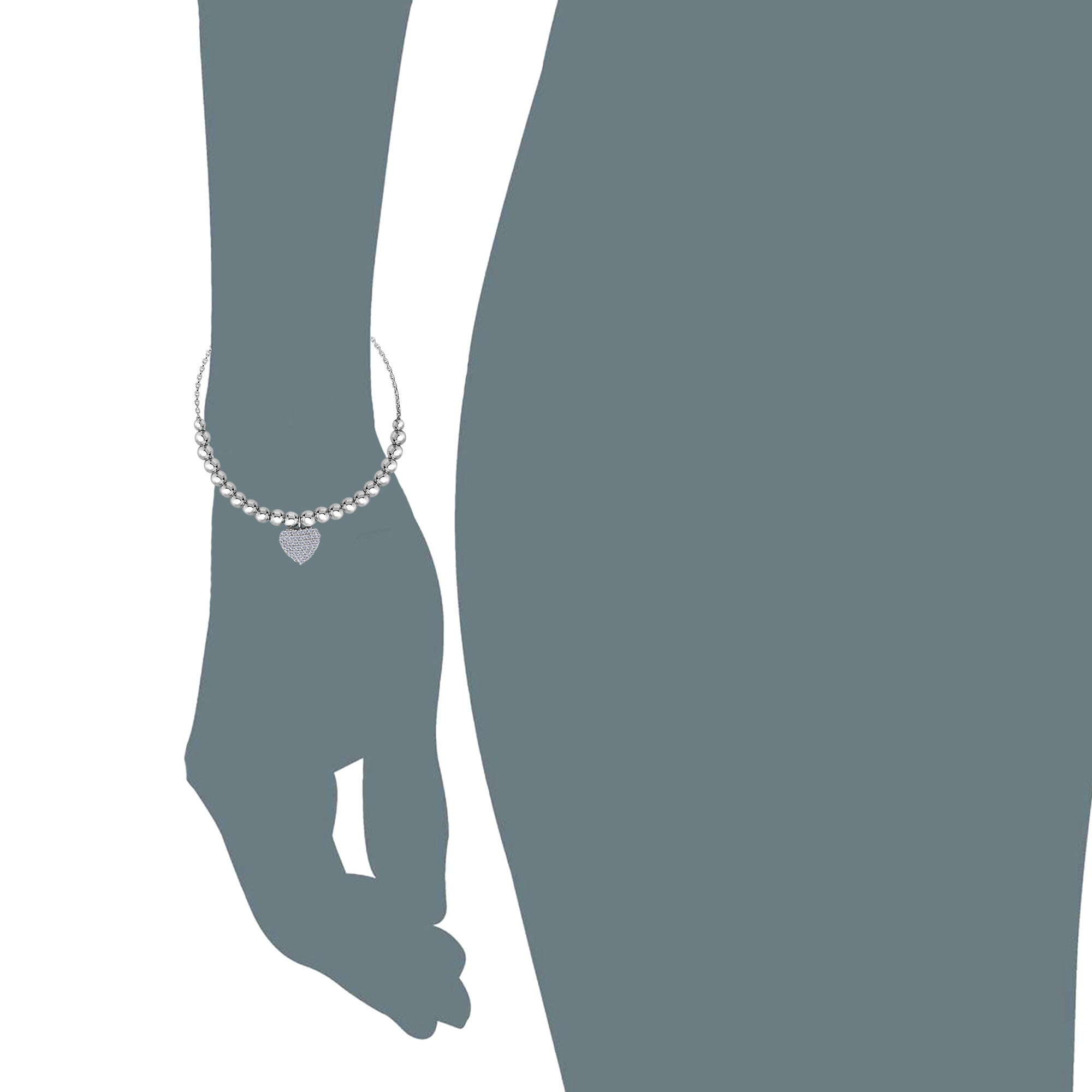 Bracciale dell'amicizia Bolo regolabile con perline in argento sterling e ciondolo a forma di cuore CZ, gioielli di design da 9,25" per uomini e donne