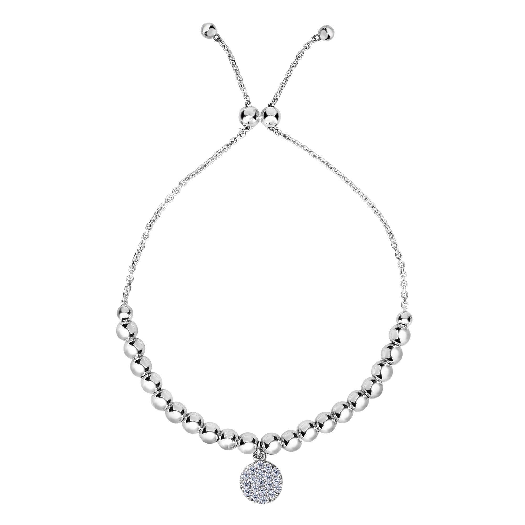 Bracciale dell'amicizia Bolo regolabile con perline in argento sterling e ciondolo CZ, gioielli di design da 9,25" per uomini e donne