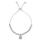 Sterling Silver Beads And CZ Charm Adjustable Bolo Friendship Bracelet , 9.25"