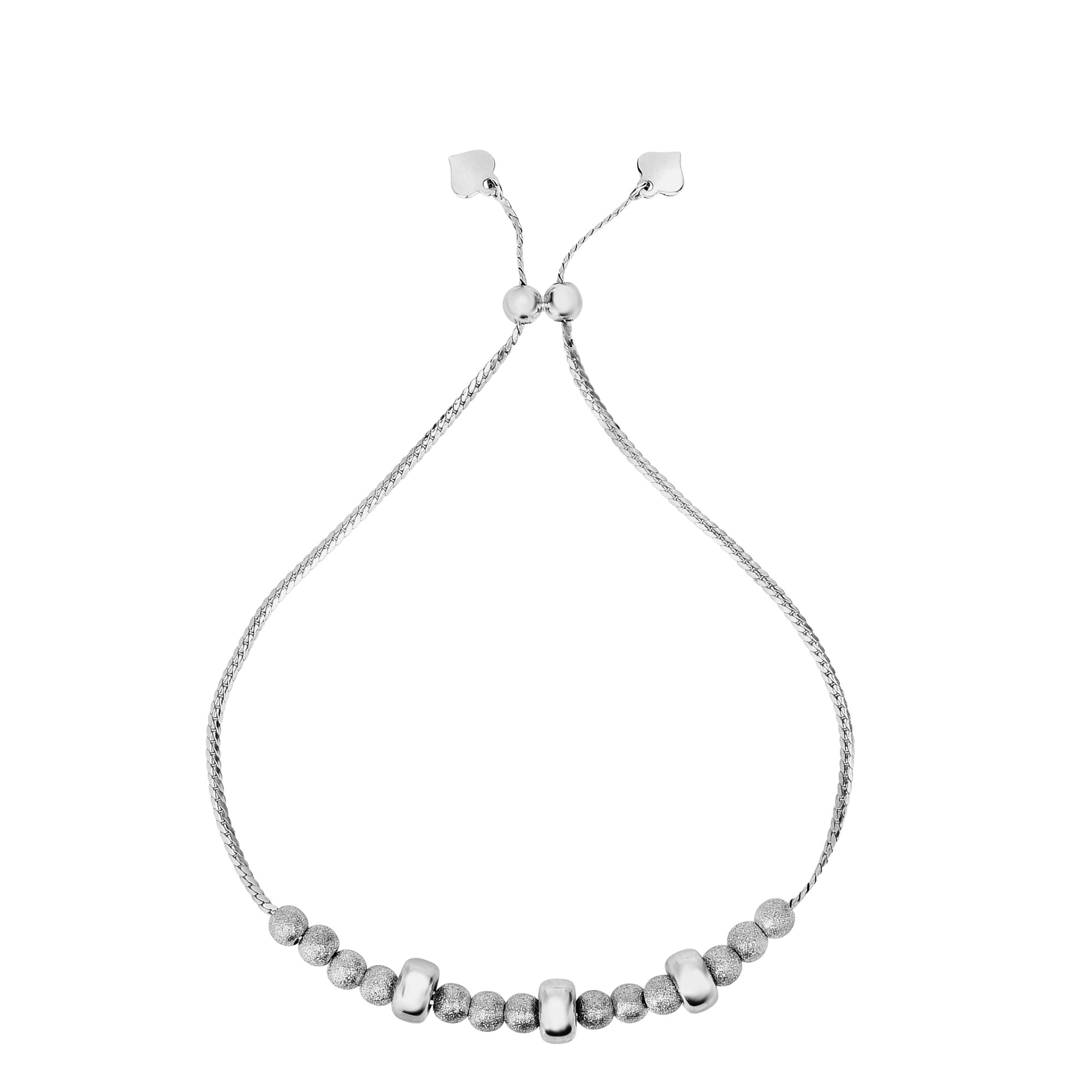 Sterling Silver Sparkly Finish Beads Element Adjustable Bolo Friendship Bracelet , 9.25"