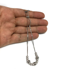 Pulsera de la amistad de bolo ajustable con cuentas de plata de ley con acabado brillante, joyería fina de diseño de 9,25 pulgadas para hombres y mujeres